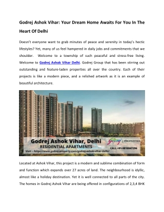 Godrej Ashok Vihar New Locality In Delhi NCR