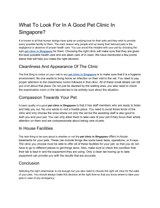 What To Look For In A Good Pet Clinic In Singapore?