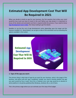 Estimated App Development Cost That Will Be Required In 2021