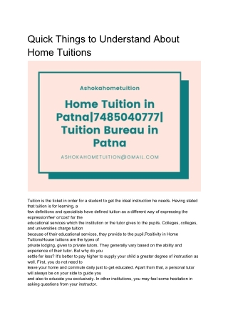 Quick Things to Understand About Home Tuitions