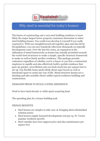 Why steel is essential for today’s homes?