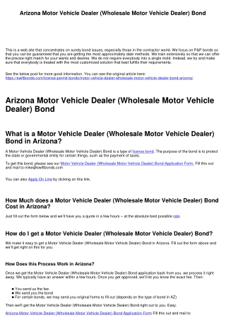Arizona Motor Vehicle Dealer (Wholesale Motor Vehicle Dealer) Bond