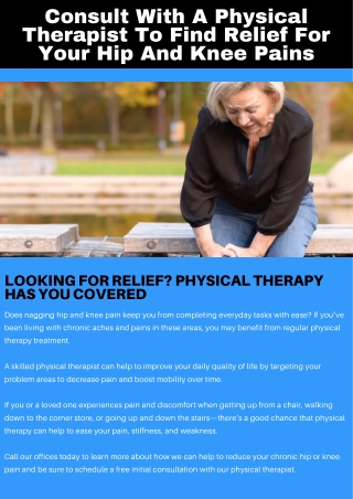 Consult with a Physical Therapist to Find Relief for Your Hip and Knee Pains