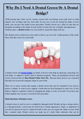 Why Do I Need A Dental Crown Or A Dental Bridge?