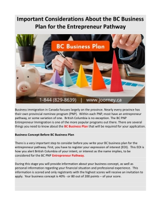 Important Considerations About the BC Business Plan for the Entrepreneur Pathway