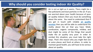 Why should you consider testing indoor Air Quality?