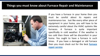 Things you must know about Furnace Repair and Maintenance