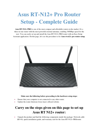 Simple Steps: Asus RT-N12  Pro Router Setup Web Based