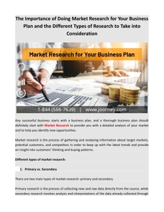 The Importance of Doing Market Research for Your Business Plan and the Different Types of Research to Take into Consider