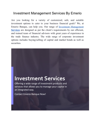 Investment Management Services By Emerio