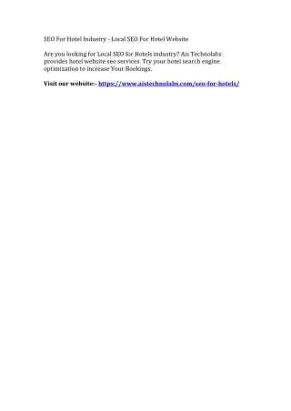 SEO For Hotel Industry - Local SEO For Hotel Website