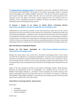 Global Bitcoin Technology Market  Size, Segmentation, Share, Forecast, Analysis, Industry Report to 2020-2026