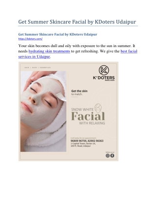 Get Summer Skincare Facial by KDoters Udaipur