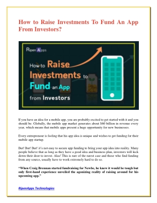 How to Raise Investments To Fund An App From Investors?