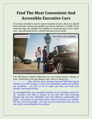 Find The Most Convenient And Accessible Executive Cars