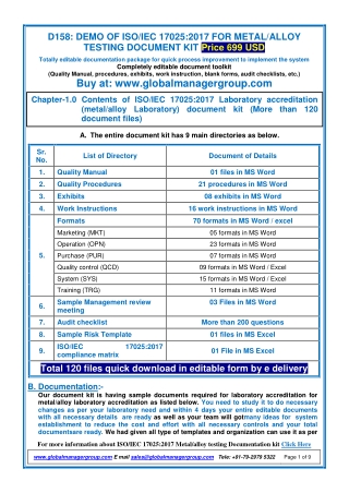 ISO 17025 Documents for Metal/Alloy Testing