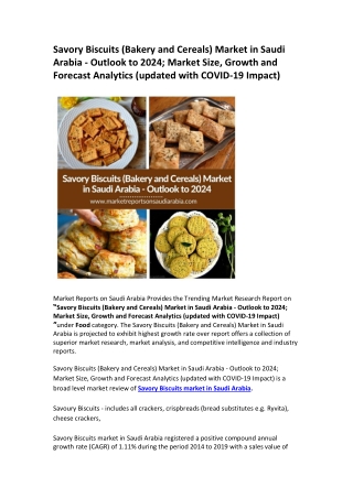 Saudi Arabia Savory Biscuits Market Opportunity and Forecast 2024