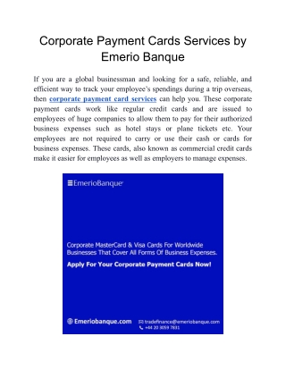 Corporate Payment Cards Services by Emerio Banque