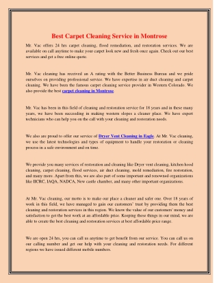 Best Carpet Cleaning Service in Montrose