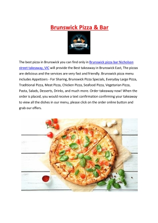 5% off - Brunswick Pizza bar takeaway Restaurant Nicholson St, VIC