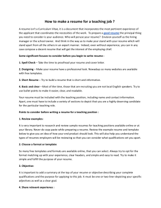 How to make a resume for a teaching job ?
