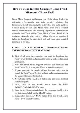 How To Clean Infected Computer Using Trend Micro Anti-Threat Tool?
