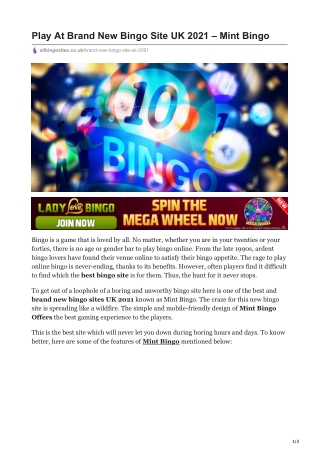 Play At Brand New Bingo Site UK 2021 – Mint Bingo