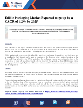 Edible Packaging Market Expected to go up by a CAGR of 6.2% by 2025