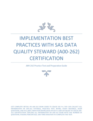 Implementation Best Practices with SAS Data Quality Steward (A00-262) Certification