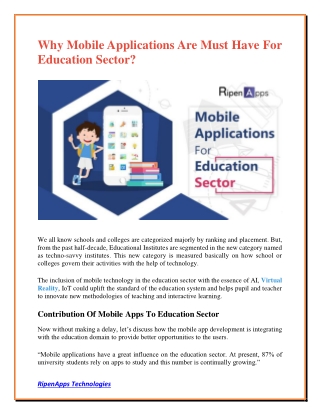 Why Mobile Applications Are Must Have For Education Sector?