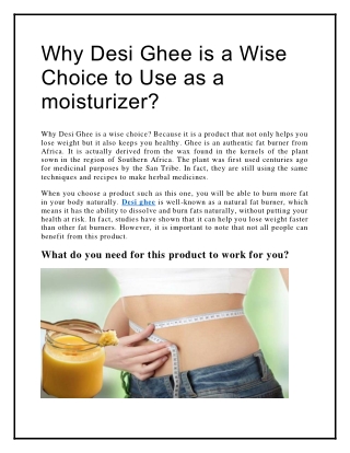 Why Desi Ghee is a Wise Choice to Use as a moisturizer?