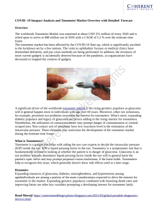 COVID -19 Imapact Analysis and Tonometer Market Overview with Detailed  Forecast