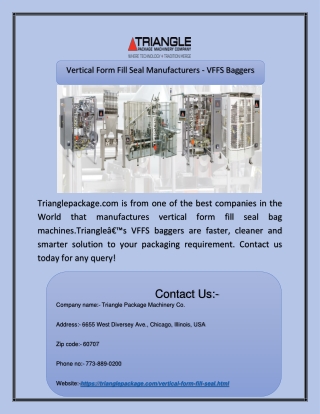 Vertical Form Fill Seal Manufacturers - VFFS Baggers