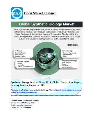 Synthetic Biology Market: Analysis Report, Share, Trends and Overview 2019-2025