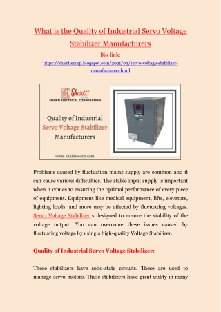 quality of servo voltage stabilizer manufacturers