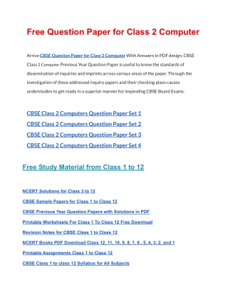 CBSE Question Papers Class 2 Computer PDF Solutions Download