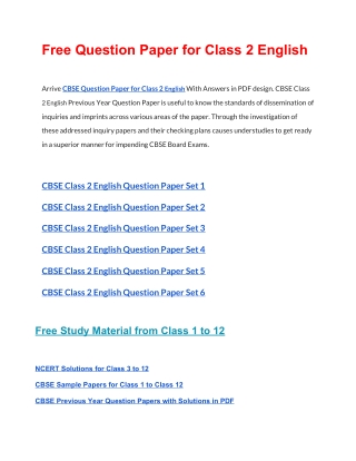 CBSE Question Papers Class 2 English PDF Solutions Download