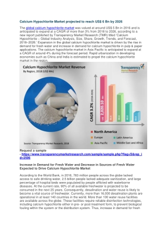 Calcium Hypochlorite Market projected to reach US$ 6 Bn by 2026