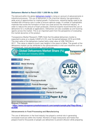 Defoamers Market to Reach US$ 11,000 Mn by 2026