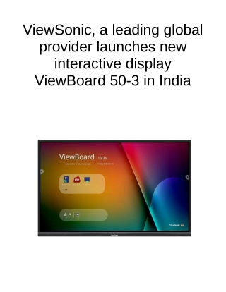 ViewSonic, A Leading Global Provider Launches New Interactive Display ViewBoard 50-3 in India