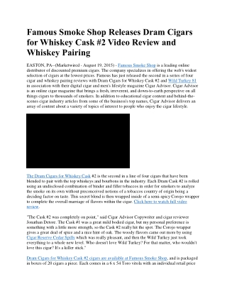 Famous Smoke Shop Releases Dram Cigars for Whiskey Cask #2 Video Review and Whiskey Pairing