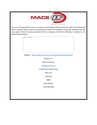 Find Computer Leasing Auckland At Mace IT Services for an easy monthly cost