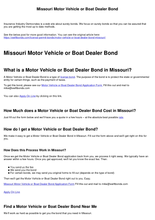 Missouri Motor Vehicle or Boat Dealer Bond