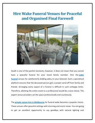 Hire Wake Funeral Venues for Peaceful and Organised Final Farewell