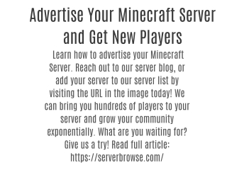 Advertise Your Minecraft Server and Get New Players
