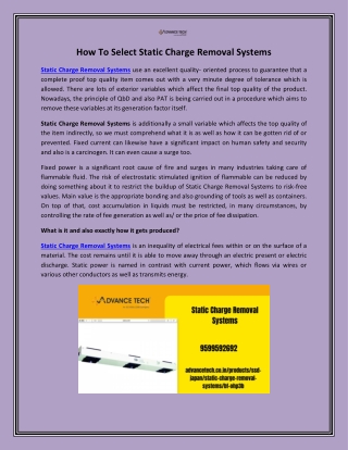 How  To Select Static Charge Removal Systems