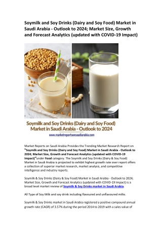 Saudi Arabia Soymilk and Soy Drinks Market Opportunity and Forecast 2024