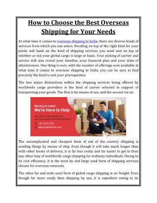 How to Choose the Best Overseas Shipping for Your Needs
