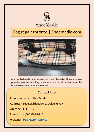 Bag repair toronto | Shoemedic.com