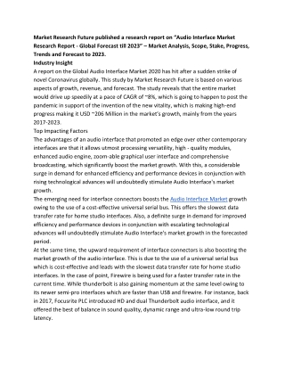 Audio Interface Market Share by Technology, Application, Equipment 2023